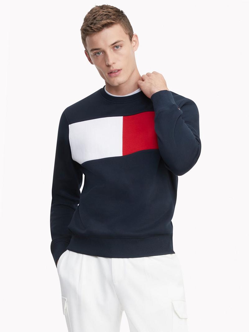 Férfi Tommy Hilfiger Essential intarsia flag Pulóverek Sötétkék | HU 902XYU